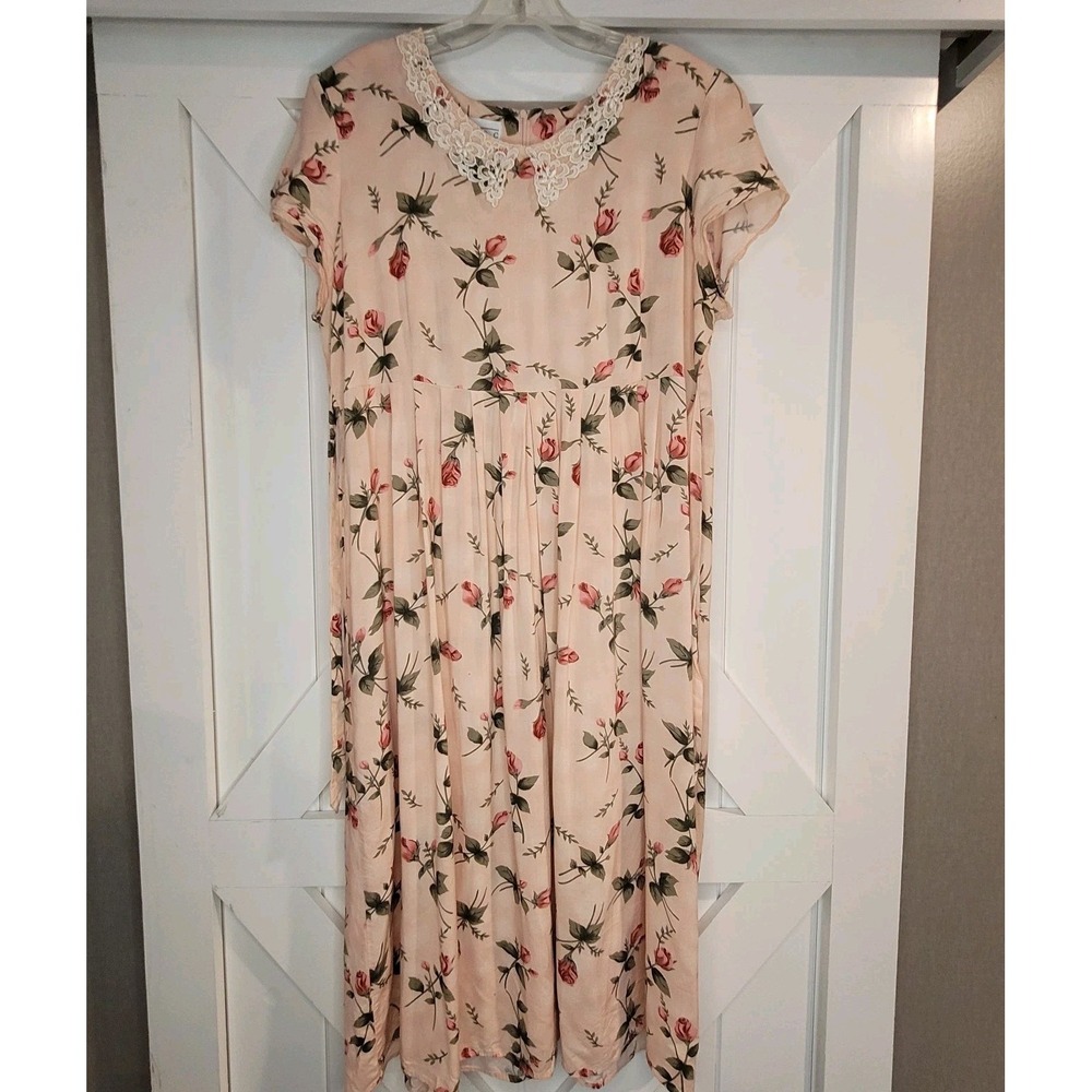 Vintage 90's Y2K Studio C Petites Cottagecore Women's Romantic Dress Lace Sz 16p